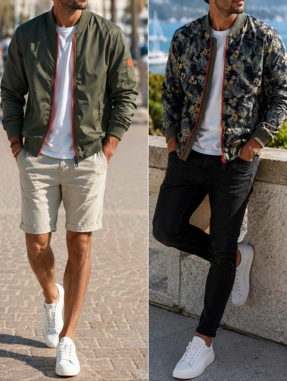 Jack & Jones Reversible Olive Bomber Jacket Orange Zip Detail Lightweight Men's